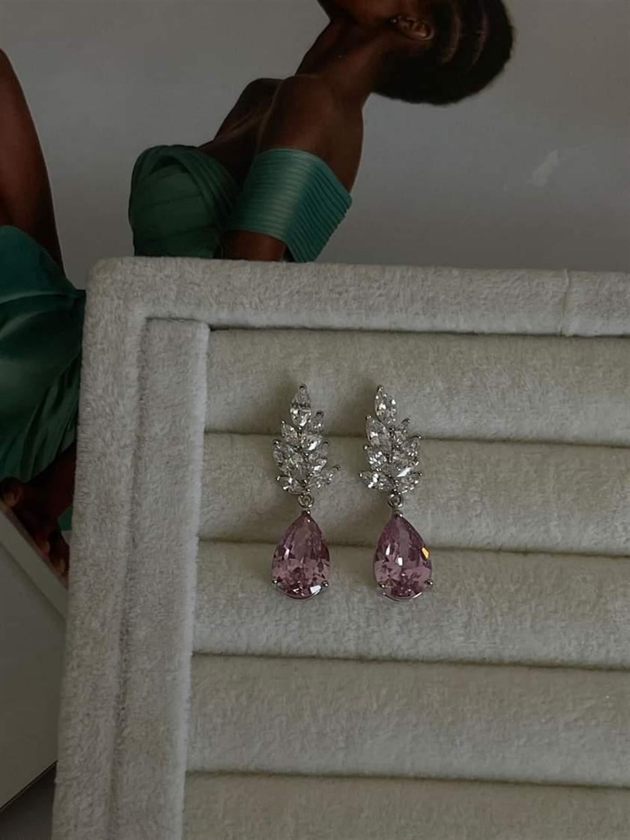 Xuping Pembe Taşlı Pırlanta Montür Küpe (3 Cm)