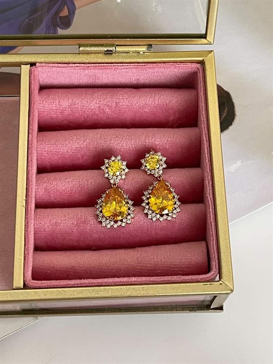 Xuping Sarı Safir Pırlanta Montür Küpe 
