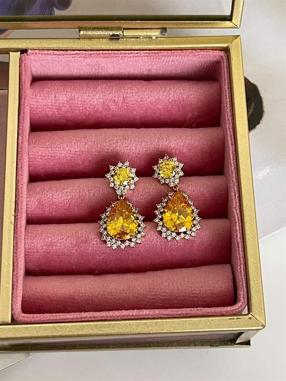 Xuping Sarı Safir Pırlanta Montür Küpe 