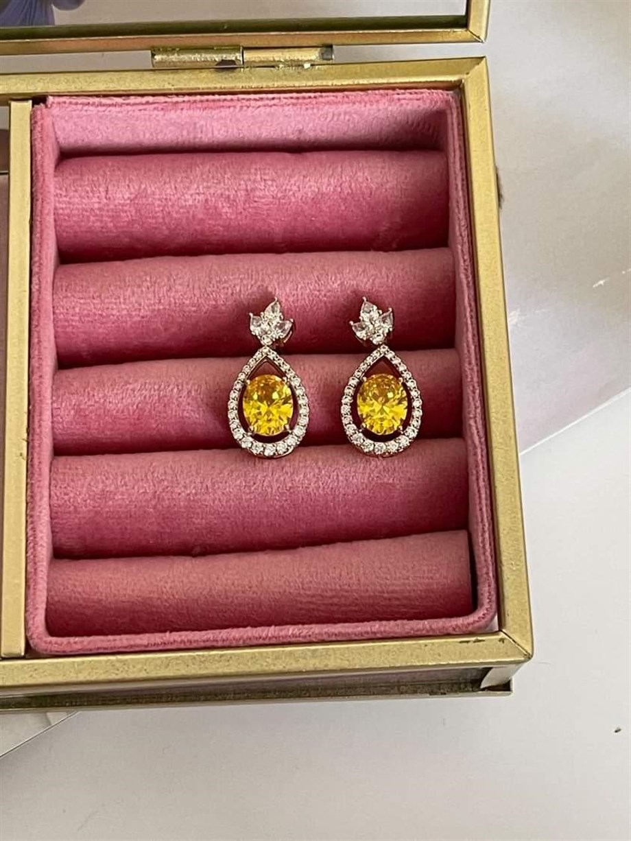Xuping Sarı Safir Pırlanta Montür Küpe (2.20 Cm)