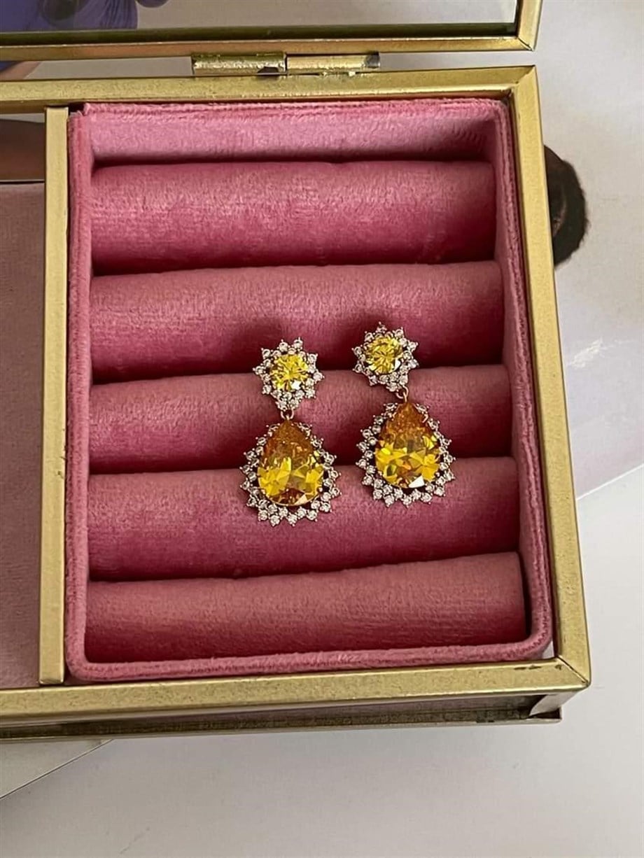 Xuping Sarı Safir Pırlanta Montür Küpe 