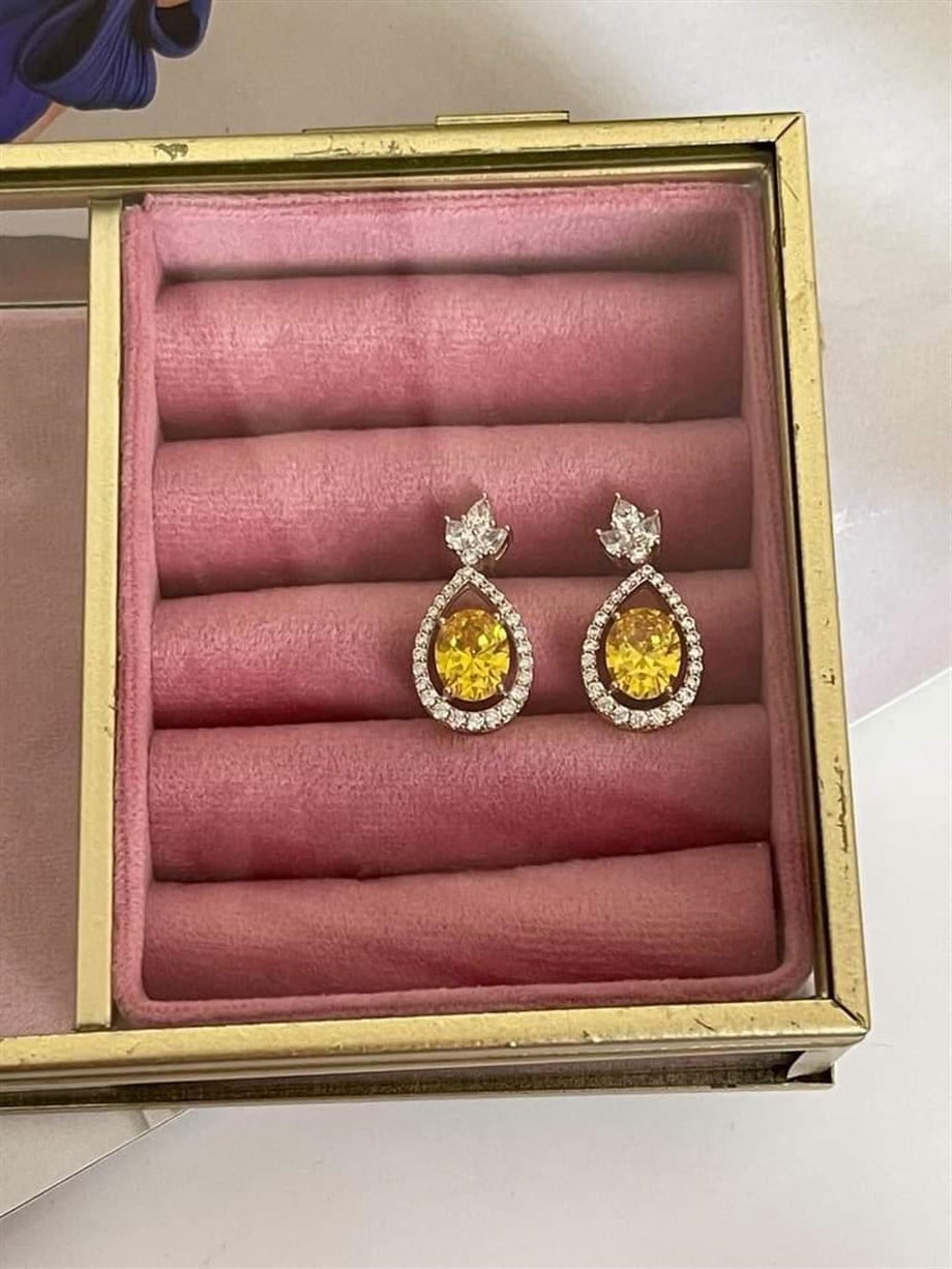 Xuping Sarı Safir Pırlanta Montür Küpe (2.20 Cm)