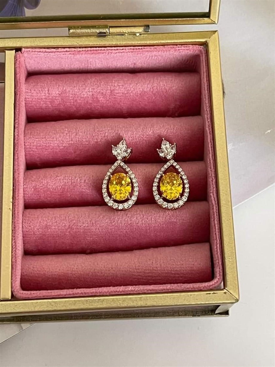 Xuping Sarı Safir Pırlanta Montür Küpe (2.20 Cm)