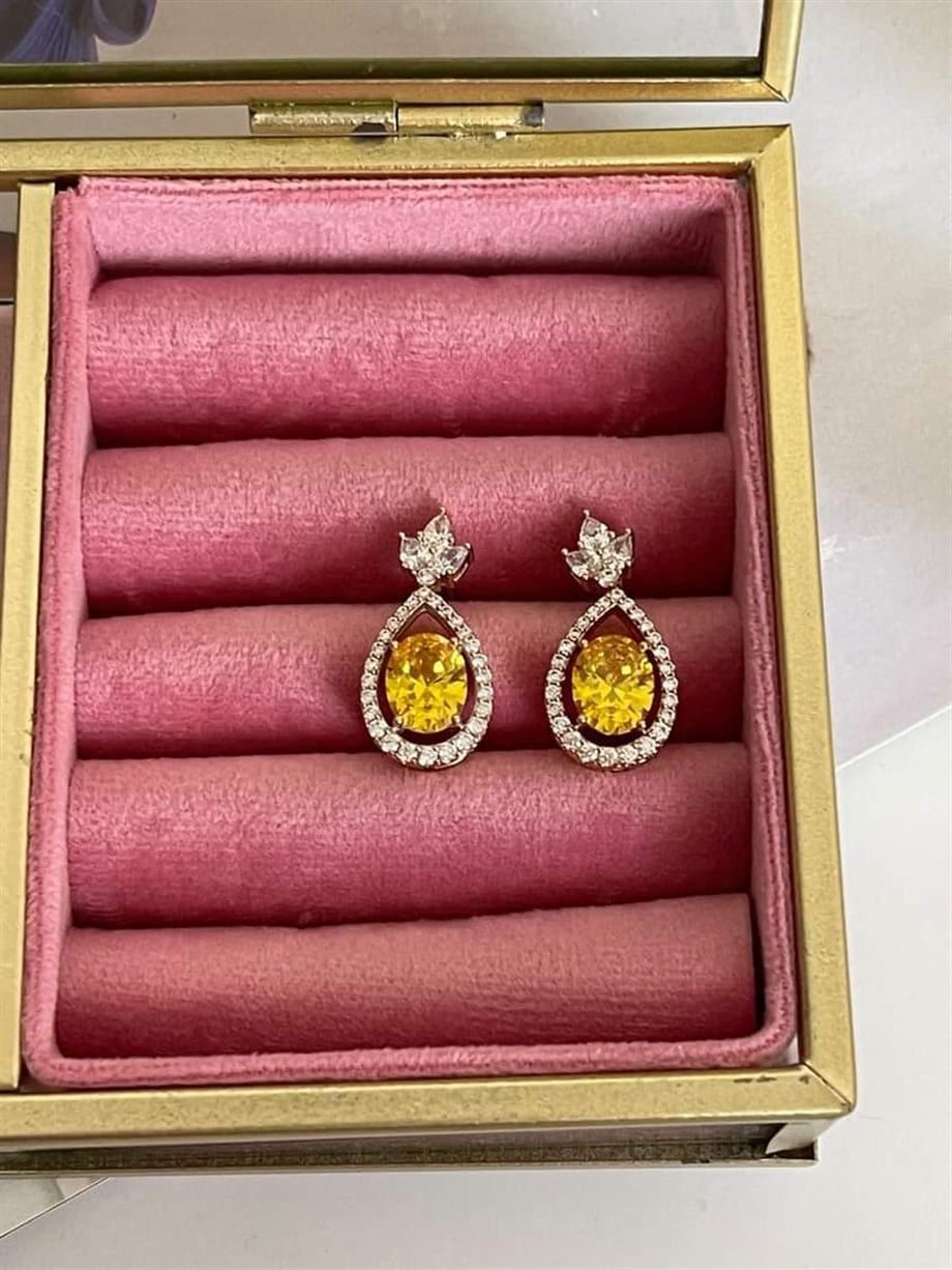 Xuping Sarı Safir Pırlanta Montür Küpe (2.20 Cm)