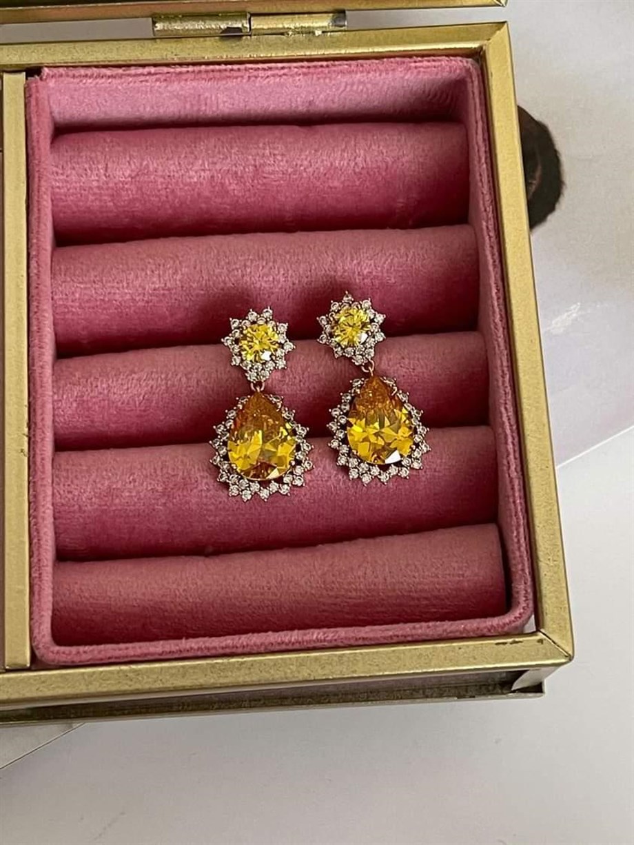Xuping Sarı Safir Pırlanta Montür Küpe 