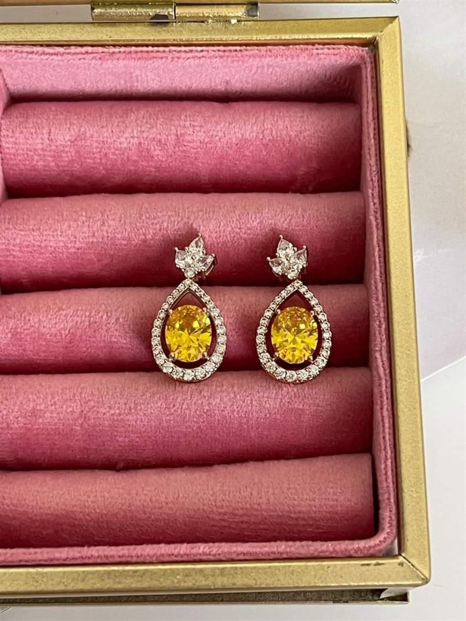 Xuping Sarı Safir Pırlanta Montür Küpe (2.20 Cm)