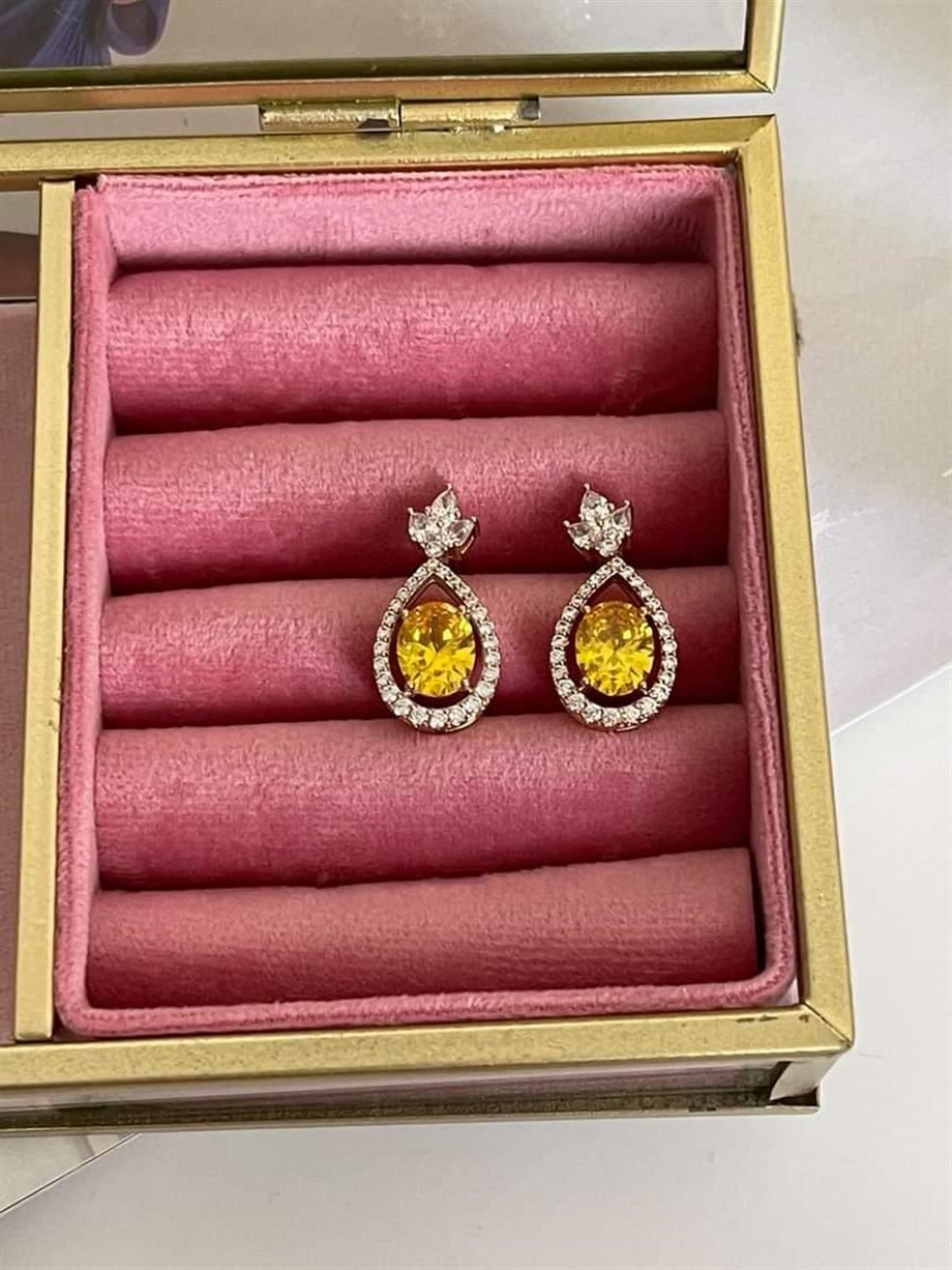 Xuping Sarı Safir Pırlanta Montür Küpe (2.20 Cm)