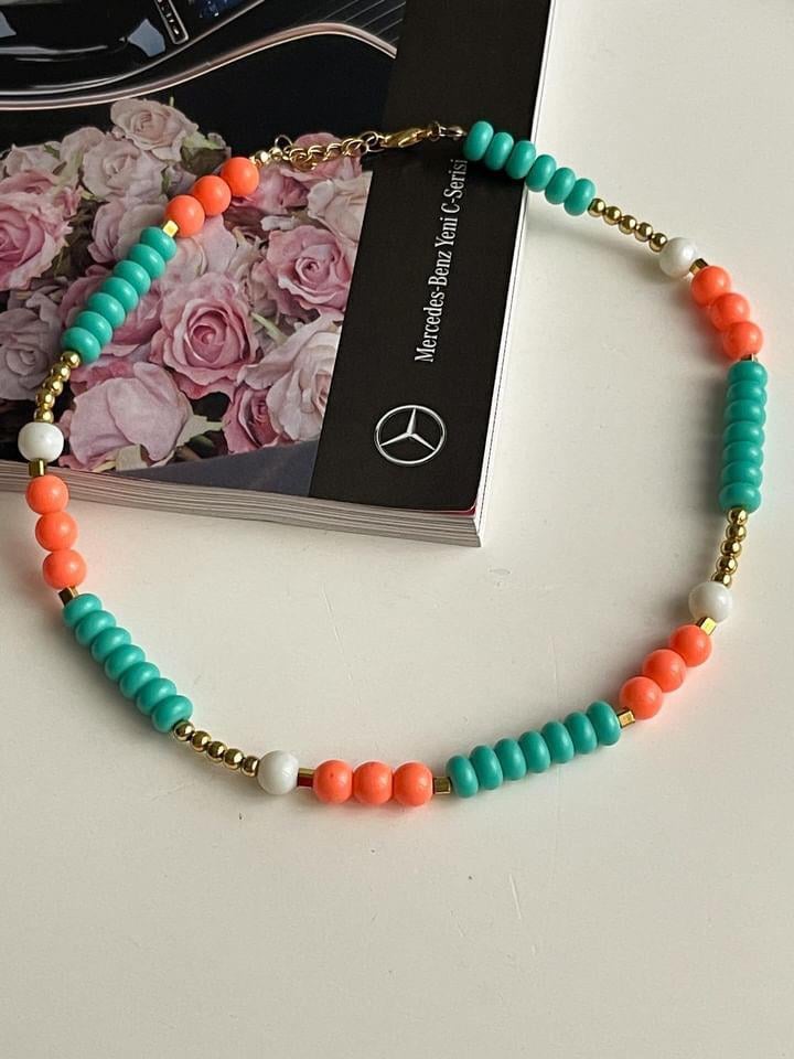 Yeşil Turuncu Boncuklu Summer Kolye (46 Cm)