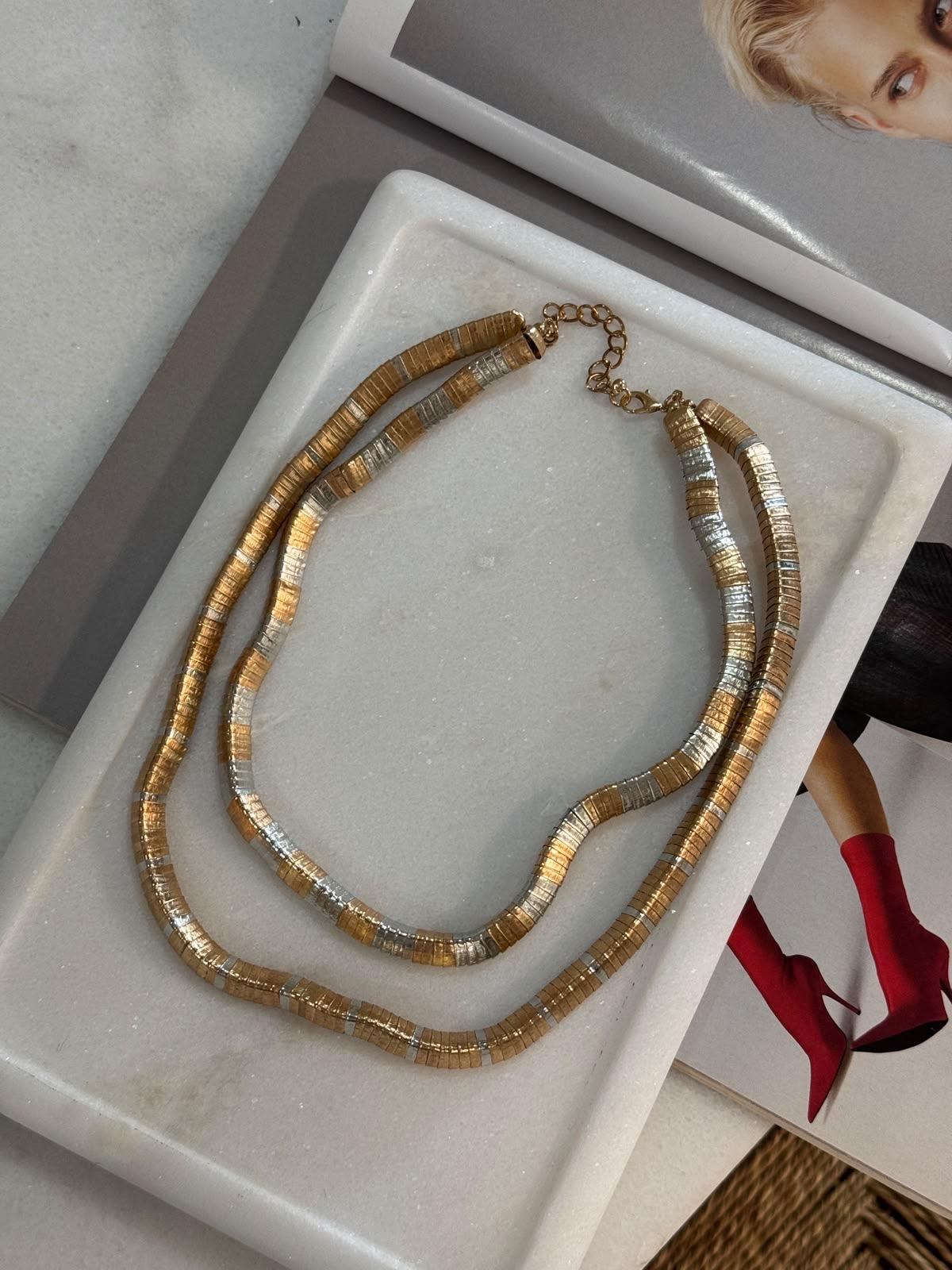 Zr Model Gold Gümüş İkili Birleşik Kolye (51 Cm)