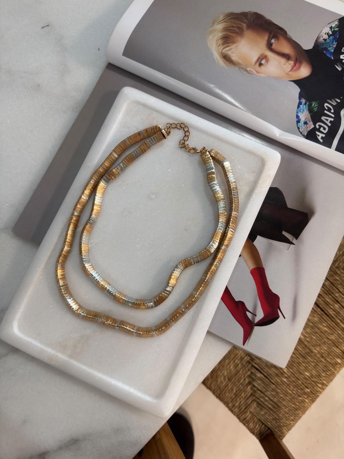 Zr Model Gold Gümüş İkili Birleşik Kolye (51 Cm)