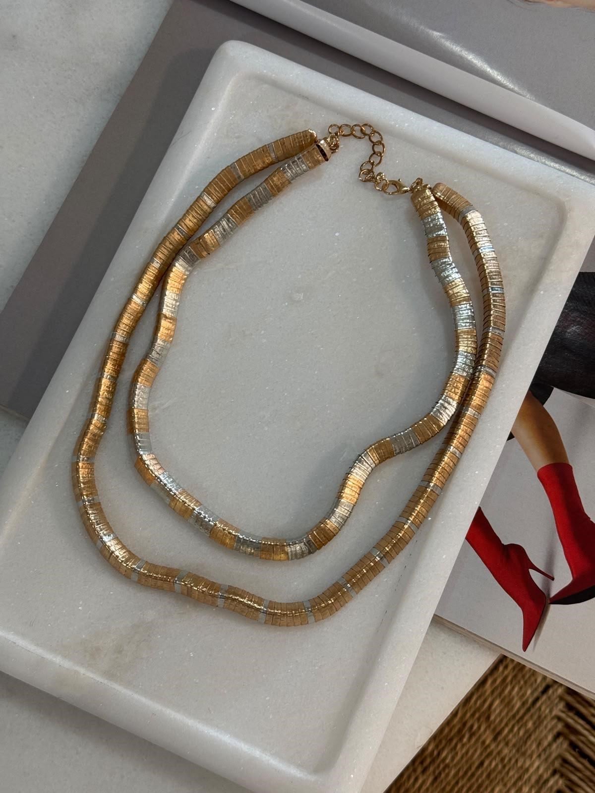 Zr Model Gold Gümüş İkili Birleşik Kolye (51 Cm)
