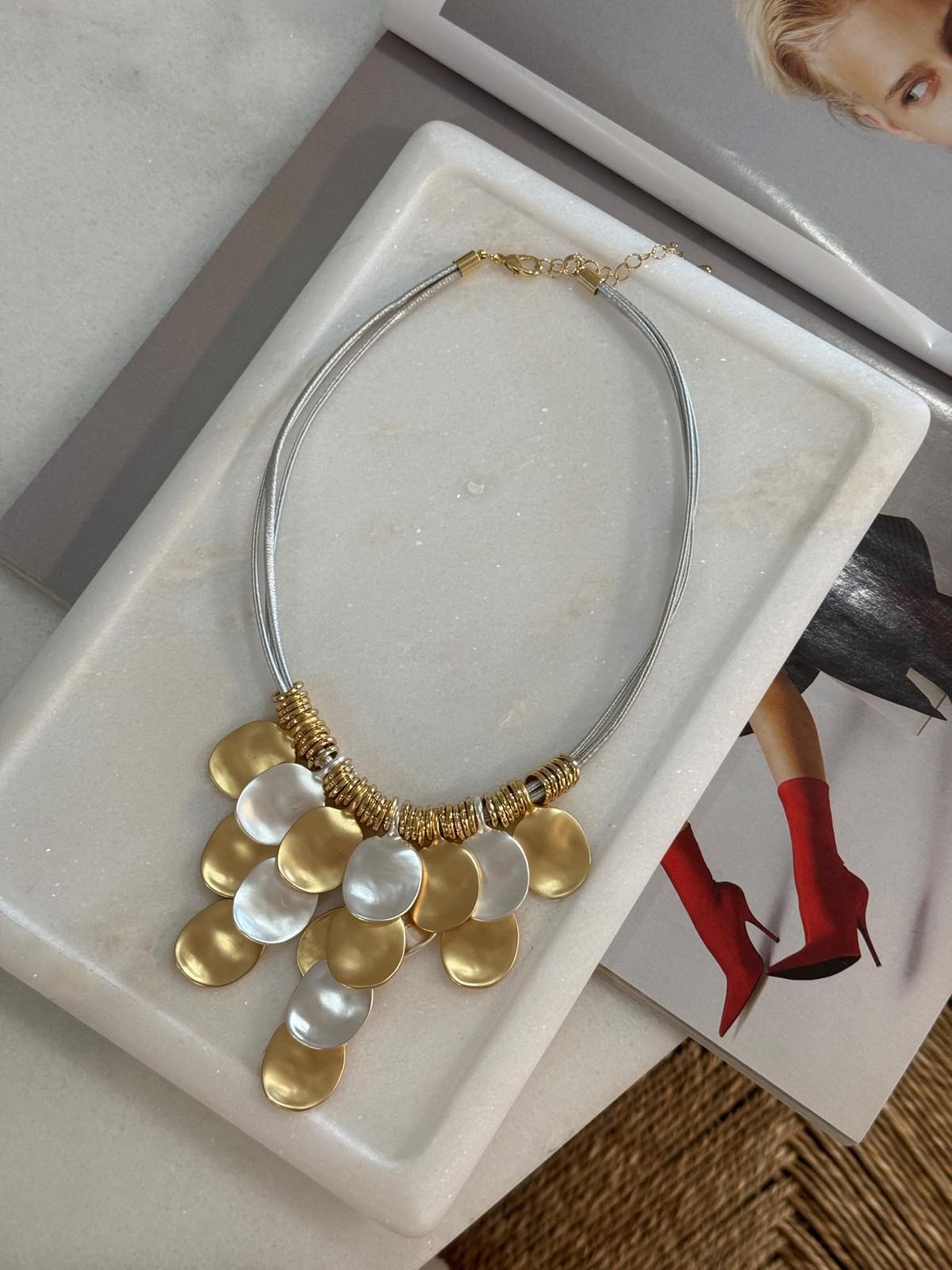 Zr Model Gold Gümüş Kombinli Pullu Kolye (52 Cm)