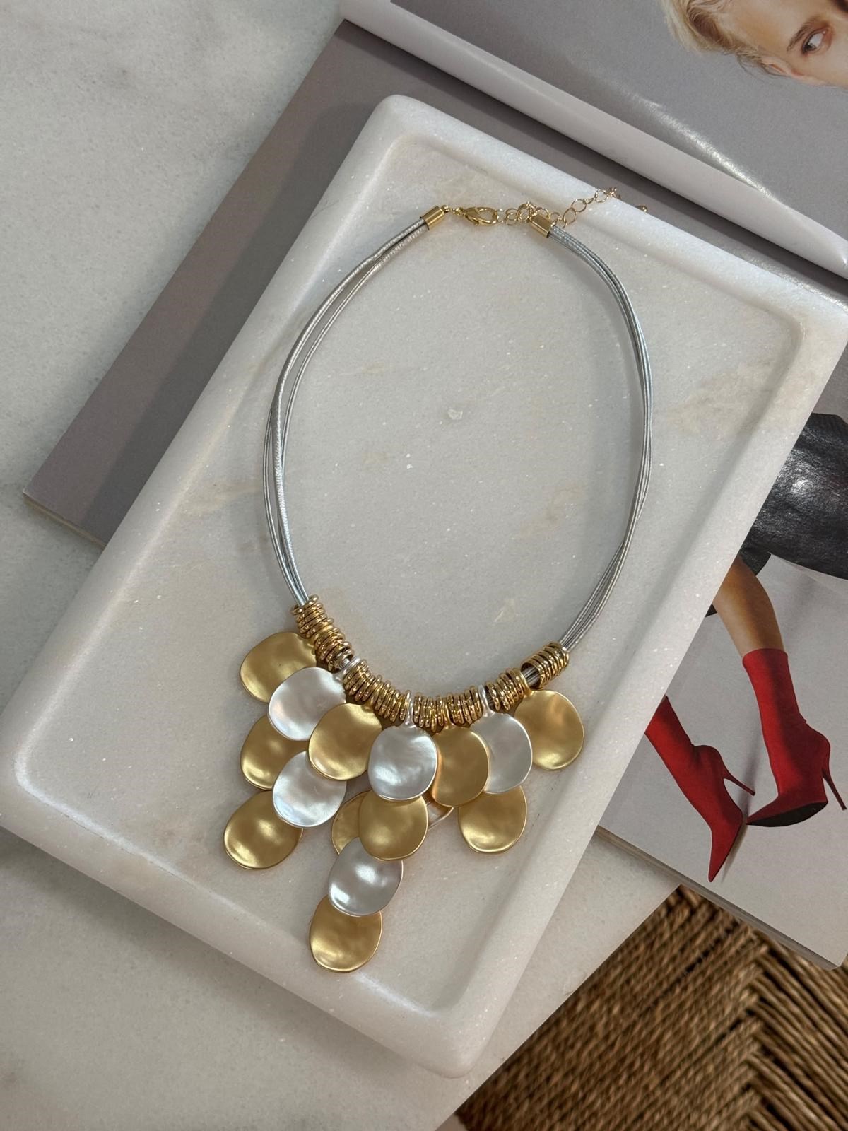 Zr Model Gold Gümüş Kombinli Pullu Kolye (52 Cm)