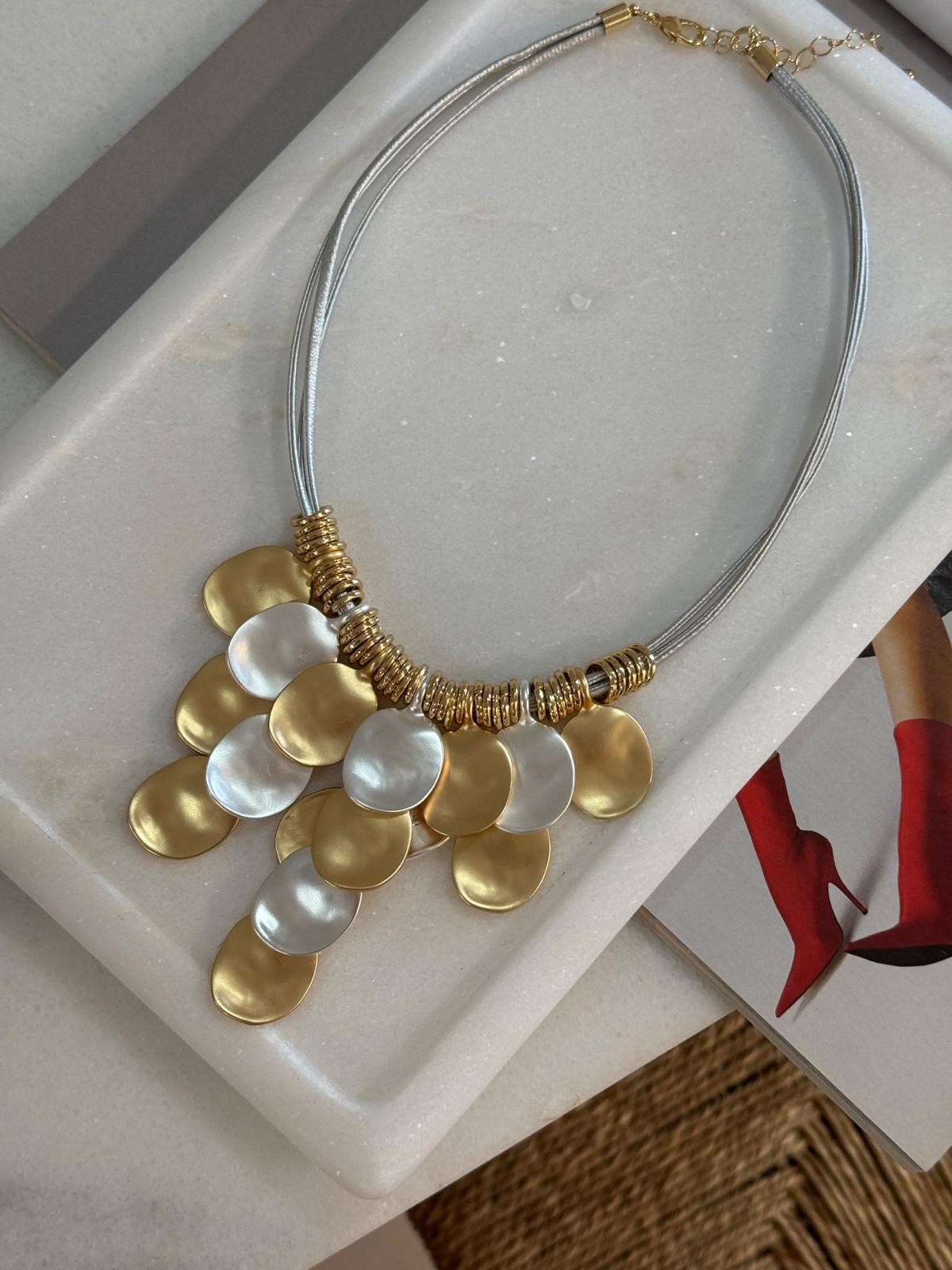 Zr Model Gold Gümüş Kombinli Pullu Kolye (52 Cm)