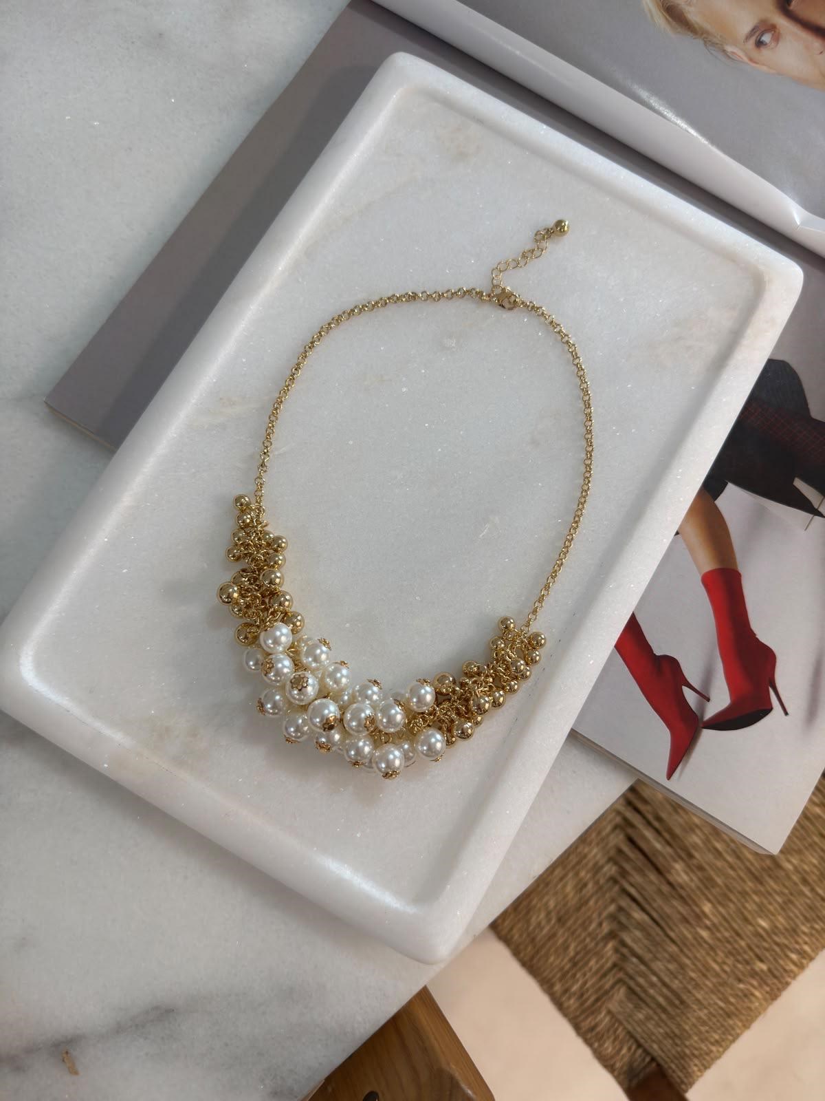 Zr Model Gold Renk İncili Topçuklu Kolye (50 Cm)