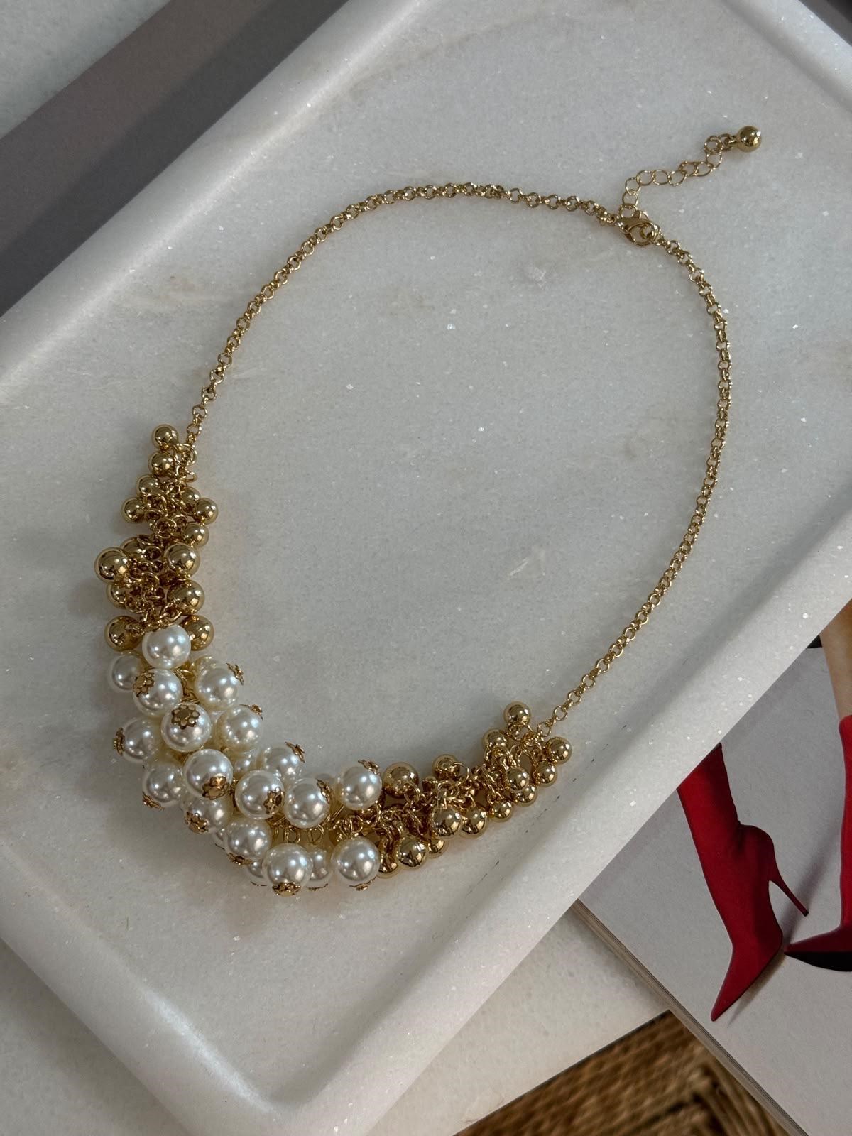 Zr Model Gold Renk İncili Topçuklu Kolye (50 Cm)