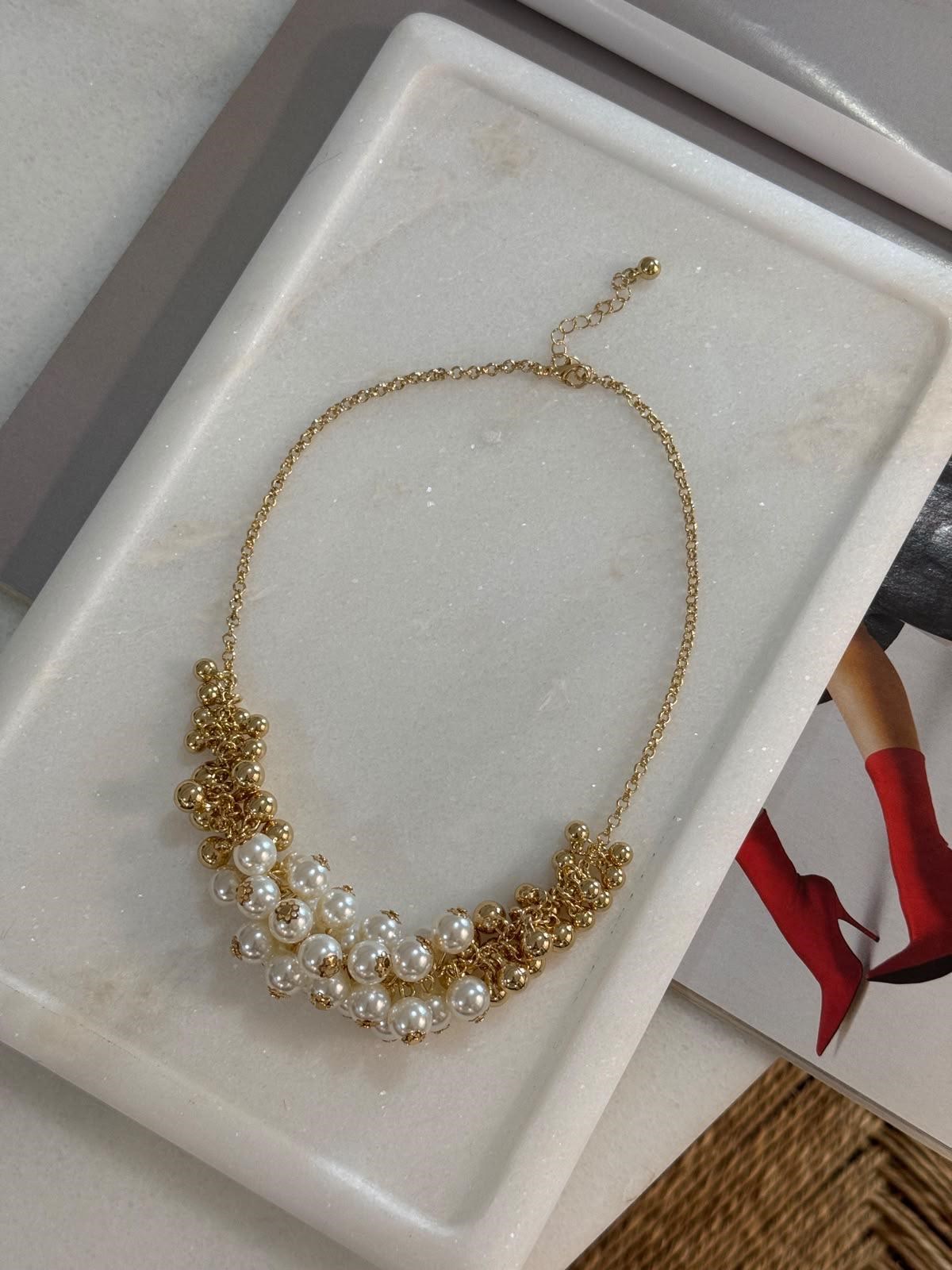 Zr Model Gold Renk İncili Topçuklu Kolye (50 Cm)