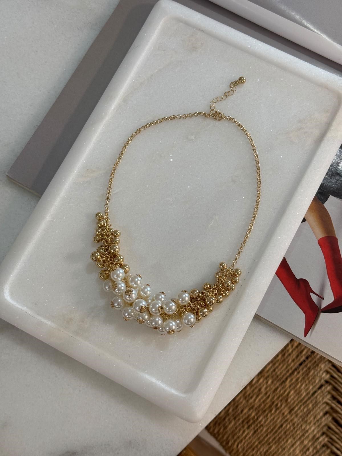 Zr Model Gold Renk İncili Topçuklu Kolye (50 Cm)