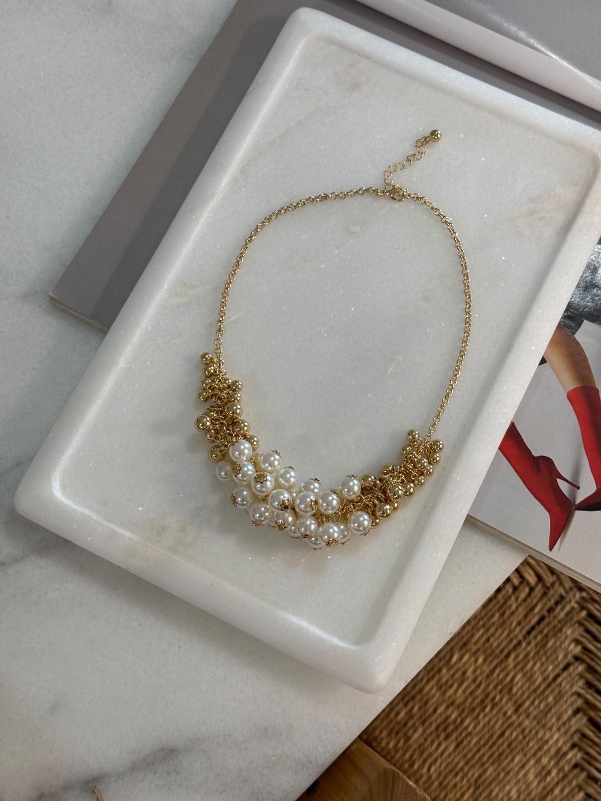 Zr Model Gold Renk İncili Topçuklu Kolye (50 Cm)