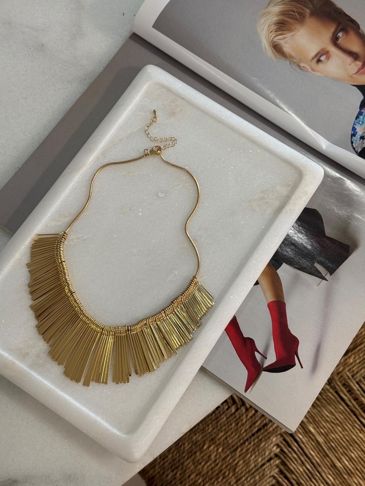 Zr Model Gold Saçaklı Kolye (48 Cm)