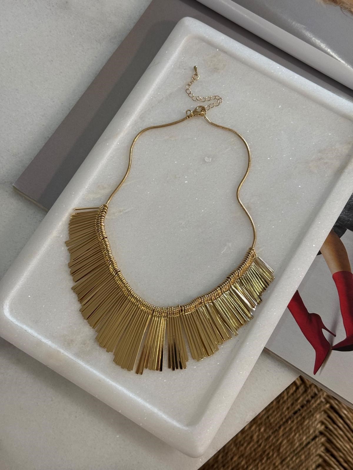 Zr Model Gold Saçaklı Kolye (48 Cm)