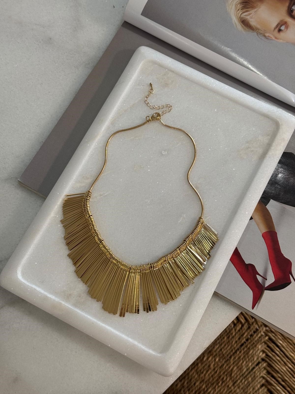 Zr Model Gold Saçaklı Kolye (48 Cm)