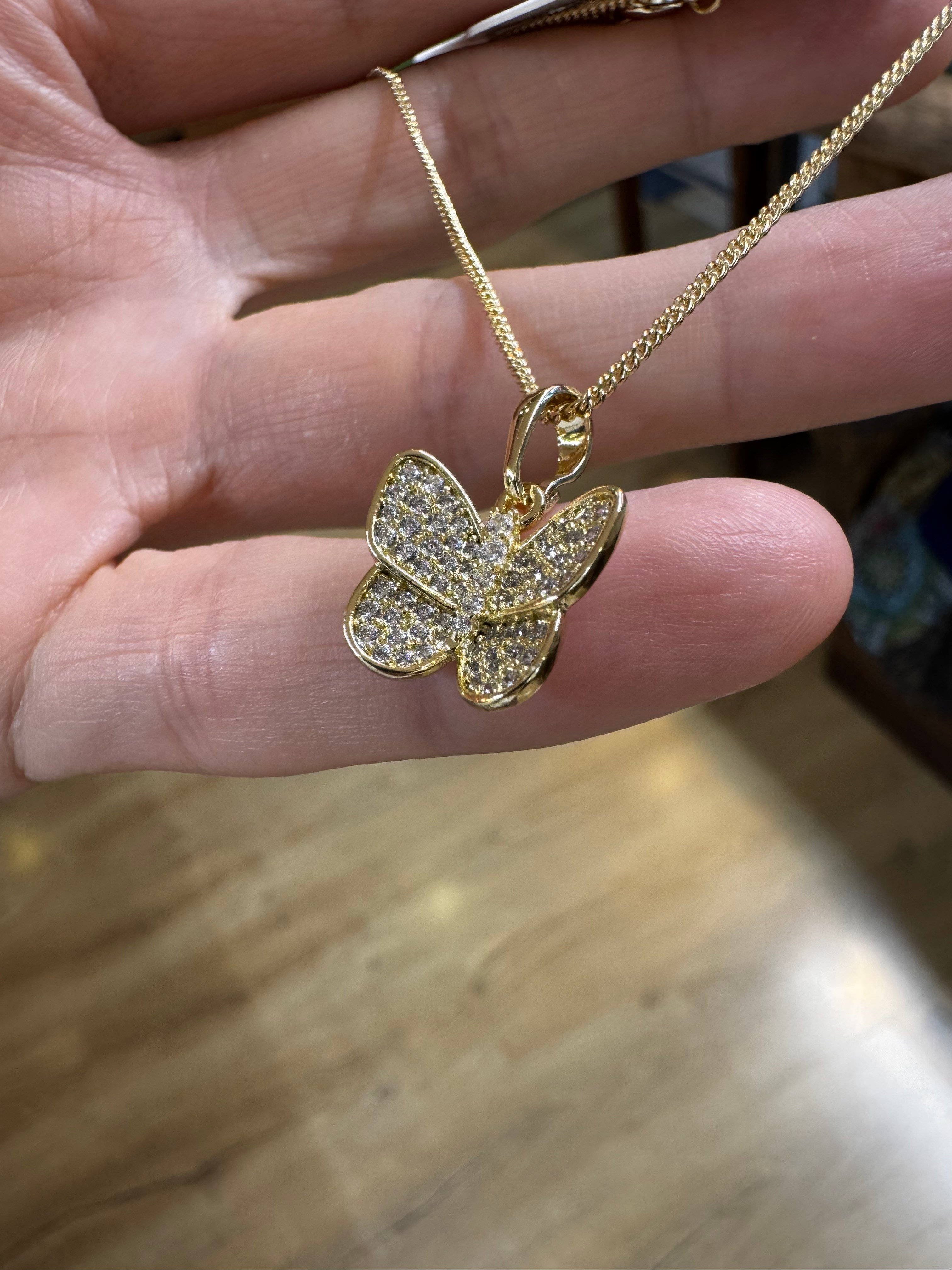 Gold Zirkon Taşlı  Kelebek Kolye