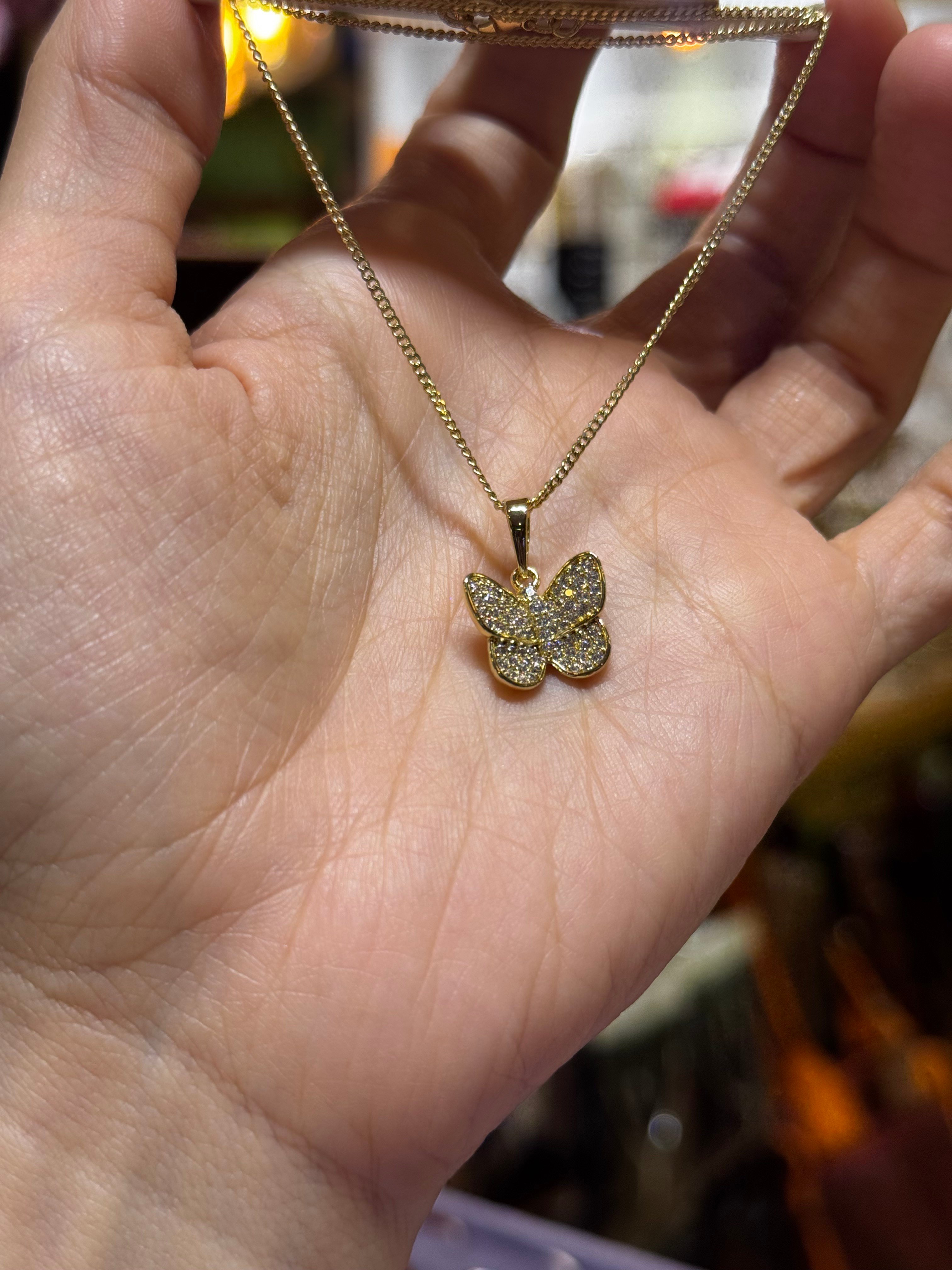 Gold Zirkon Taşlı  Kelebek Kolye