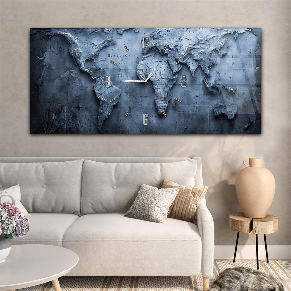 Yatay Saatli Ortadan Vatan Temalı Cam Tablo 104