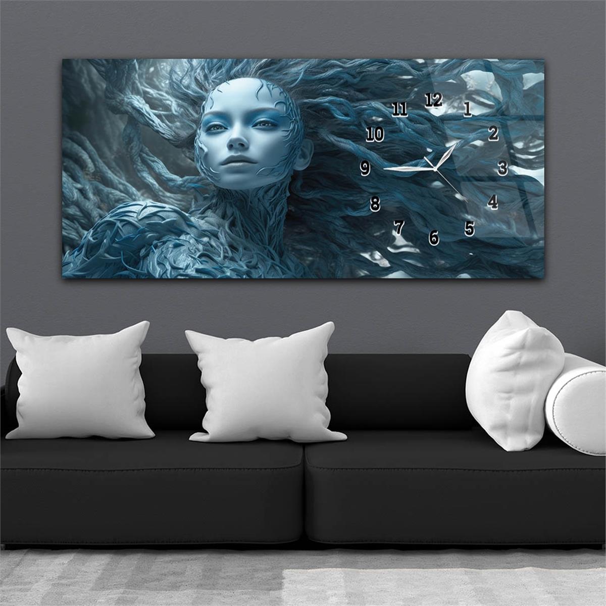 Modern Sanat Duvar Tablosu Yatay Saatli Yandan Sanat ve Doğa Temalı Cam Tablo 230