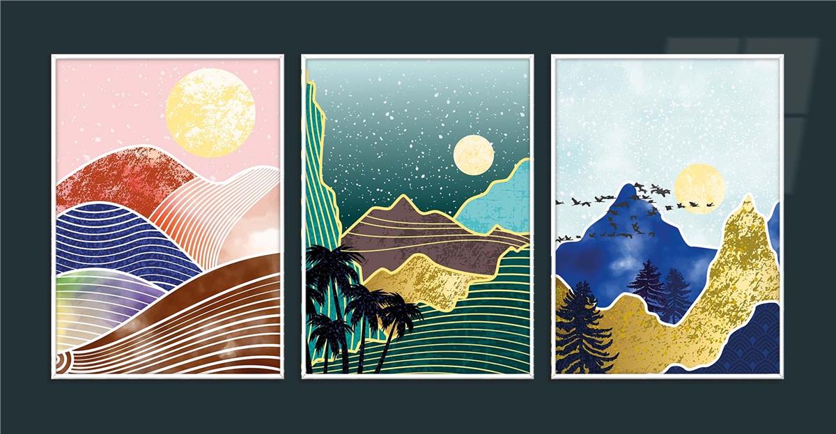 Alüminyum Çerçeveli Sanat Temalı 3'lü Set CAM Tablo 0018