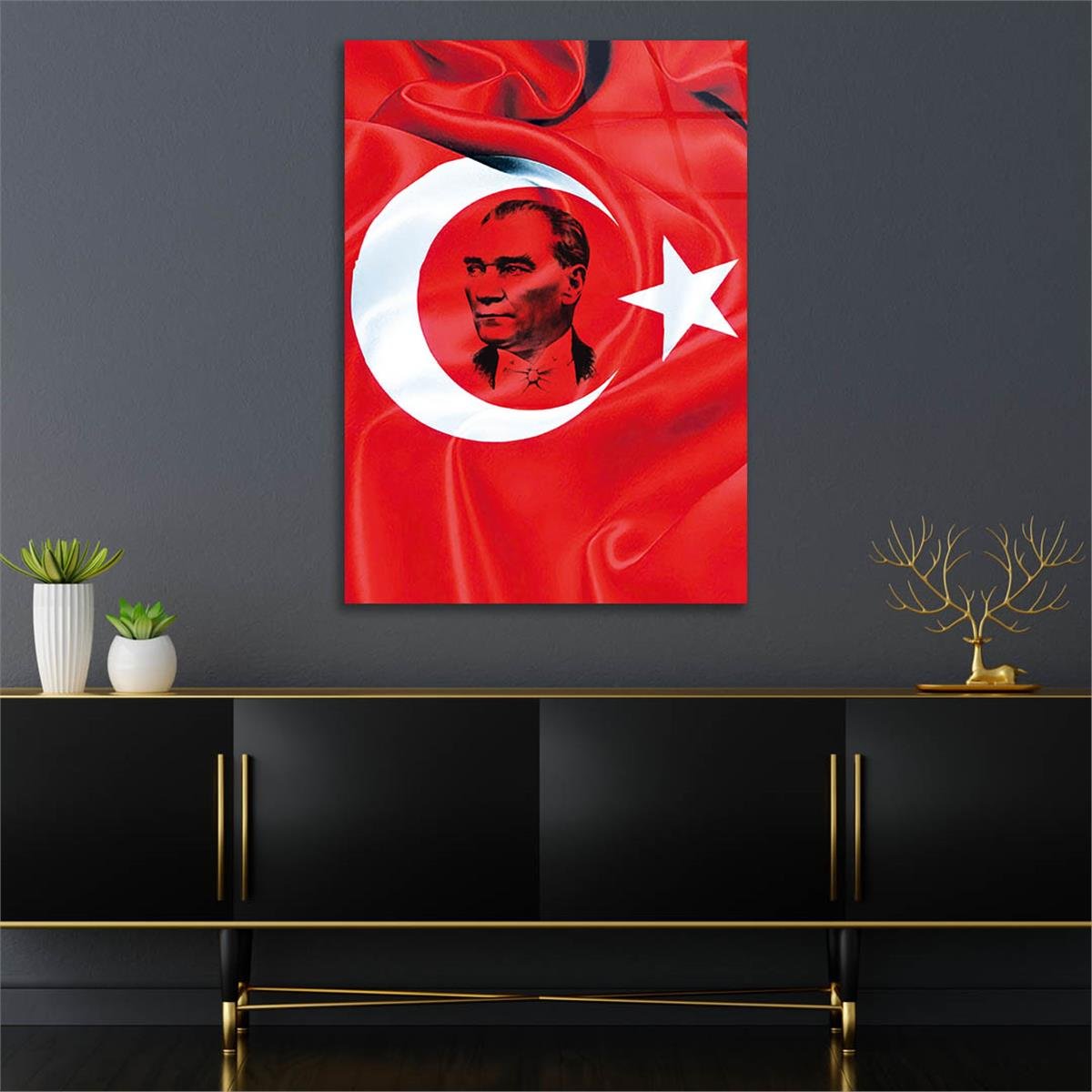 Turkish Flag and MUSATAFA KEMAL ATATÜRK Tempered Glass Wall Art