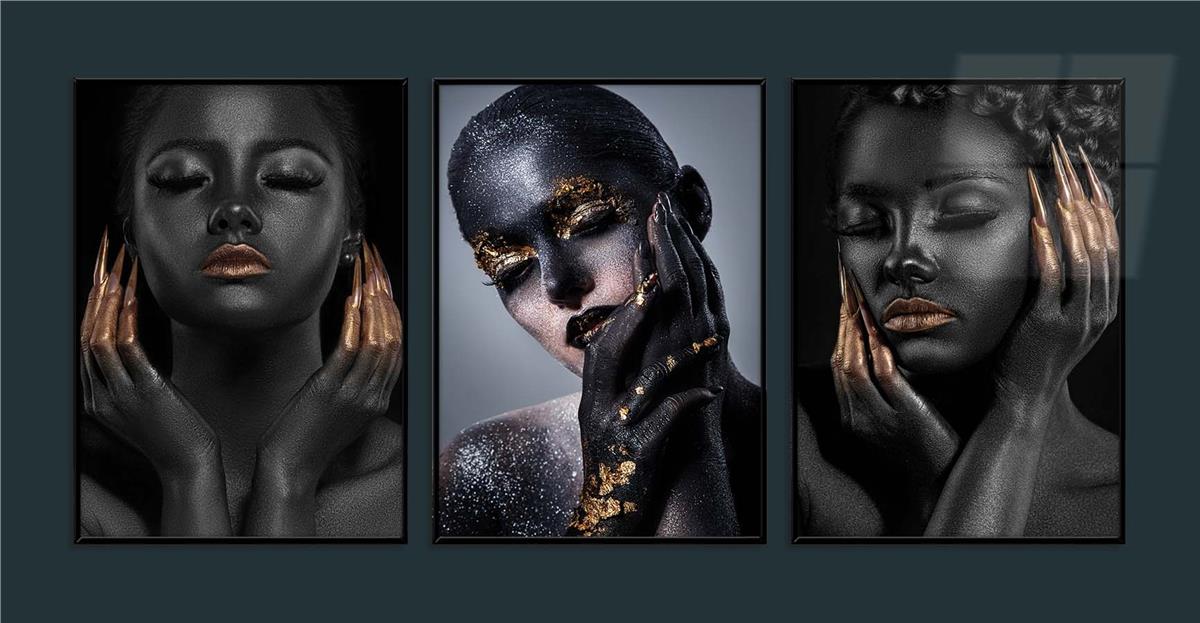 Alüminyum Çerçeveli Sanat Temalı 3'lü Set CAM Tablo 0072