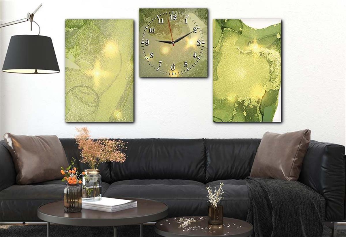Tempered Glasss Wall Arts Art-Themed Set with Clock