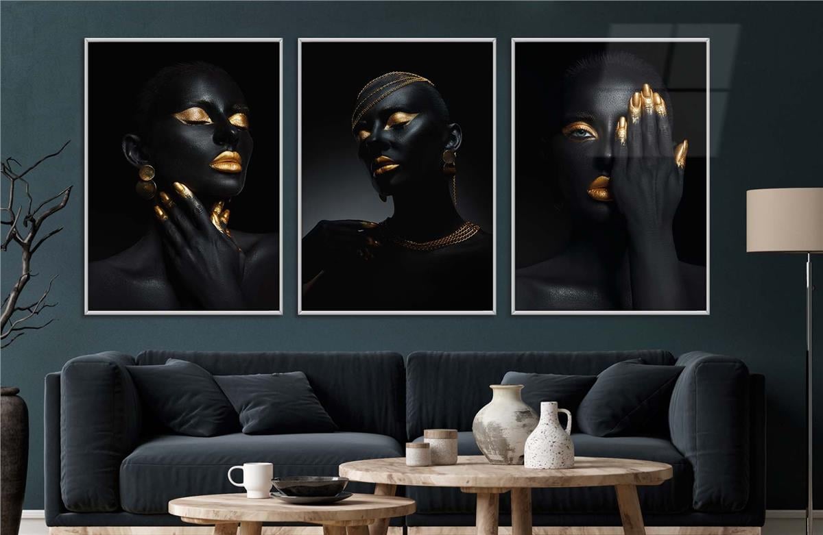 Alüminyum Çerçeveli Sanat Temalı 3'lü Set MDF Tablo 0073