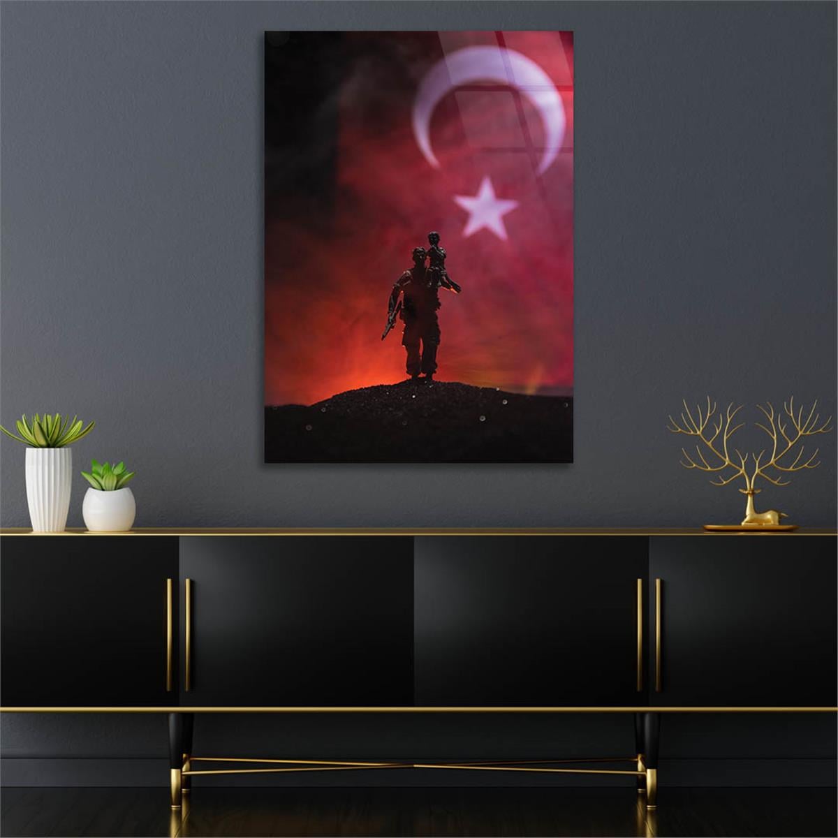 Turkish Flag and Turkish Soldier Glass Wall Art