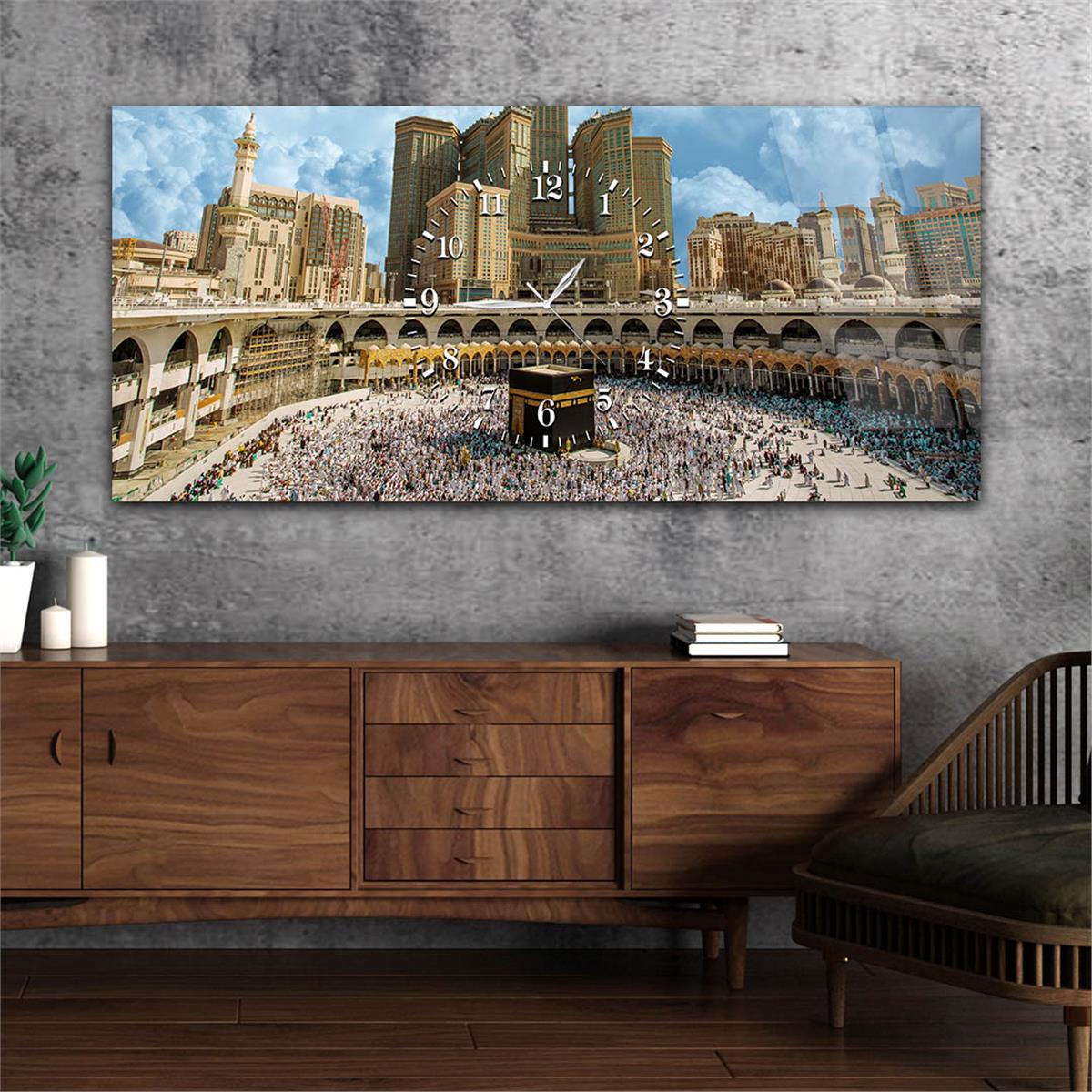 Horizontaal, in Het Midden Voorzien Van Een Klok, Religieus Thema Gehard Glasschilderij 008