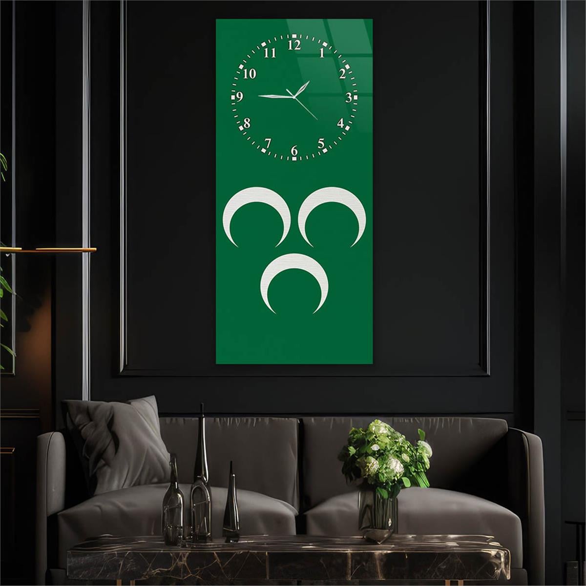 Dikey Üstten Saatli Vatan Temalı Cam Tablo 040