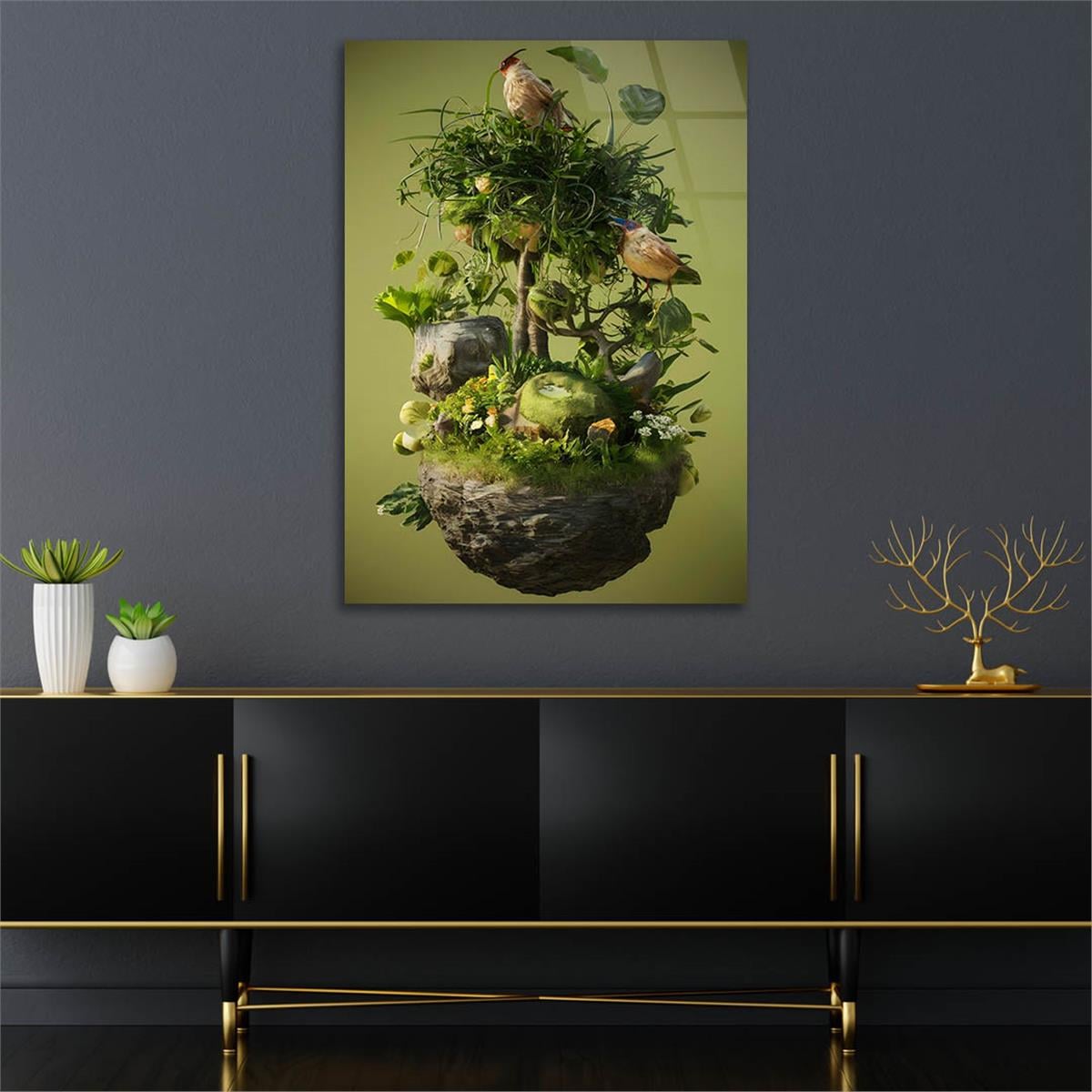 Dikey Doğa Temalı Cam Tablo 395