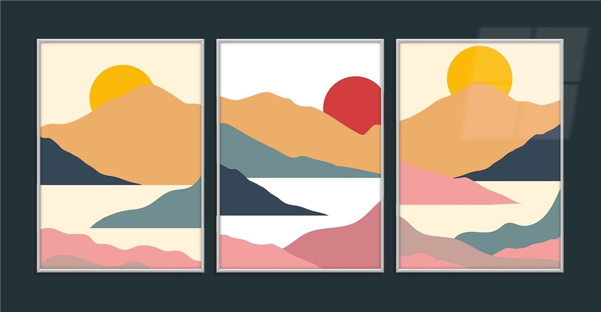 Alüminyum Çerçeveli Sanat Temalı 3'lü Set CAM Tablo 0027