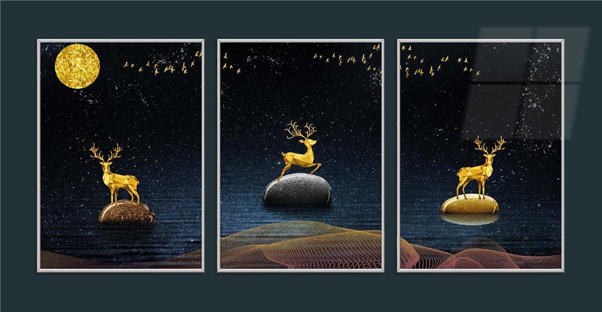 Alüminyum Çerçeveli Sanat Temalı 3'lü Set CAM Tablo 0065