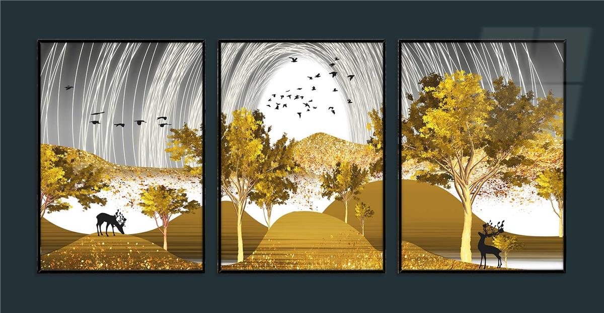 Alüminyum Çerçeveli Sanat Temalı 3'lü Set MDF Tablo 0079