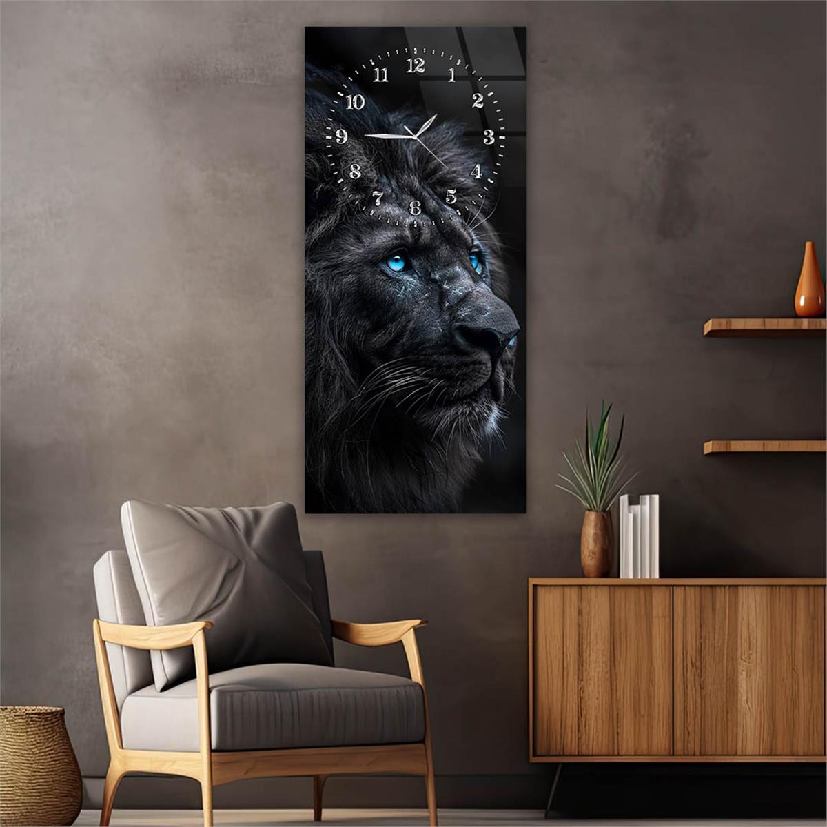 Dikey Üstten Saatli Sanat Temalı Cam Tablo 087