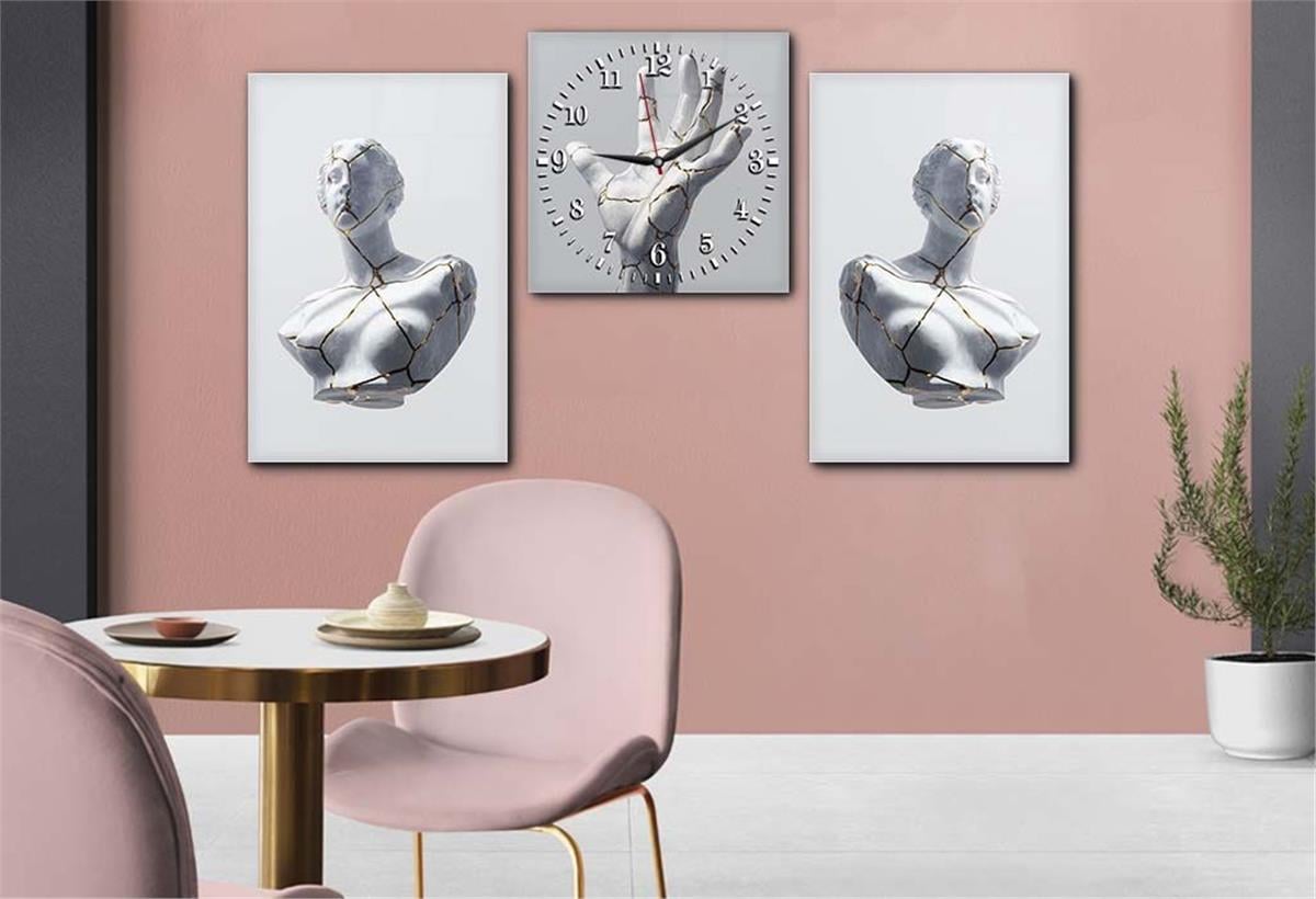 Tempered Glasss Wall Arts Art-Themed Set with Clock