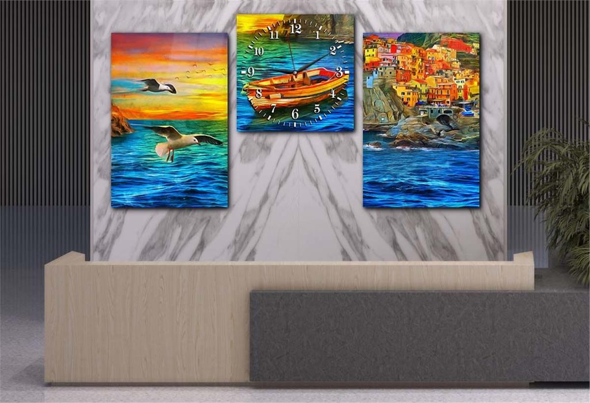 Tempered Glasss Wall Arts Art-Themed Set with Clock
