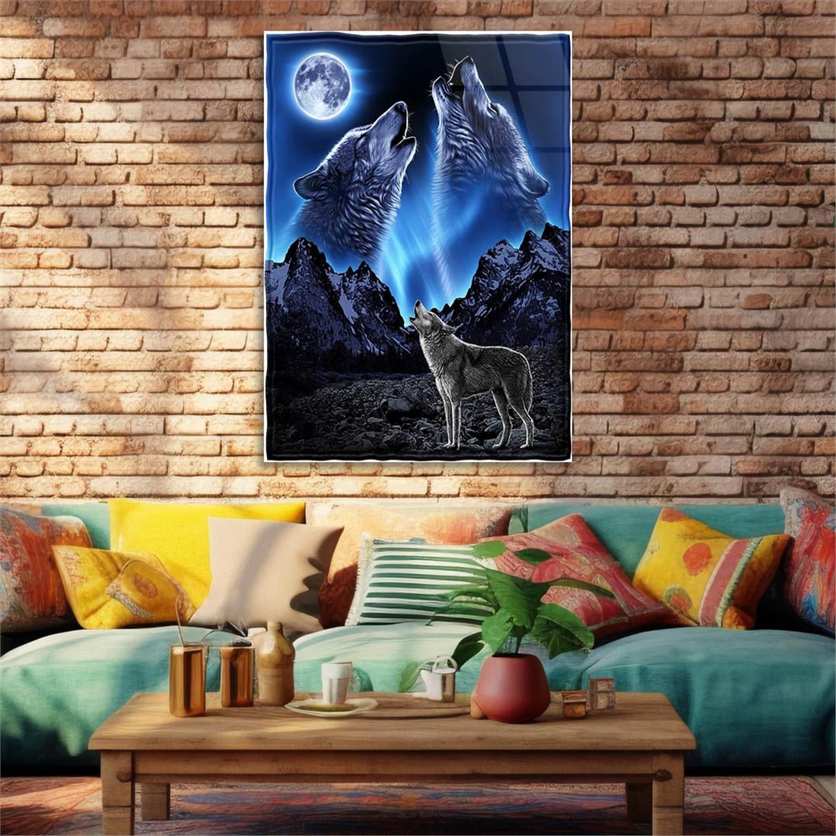 Howling Wolf Glass Wall Art