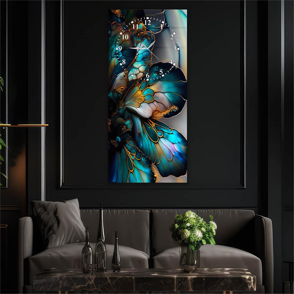 Vertikales bedrucktes Glas Kunst und Naturthema mit Uhr Oben  028