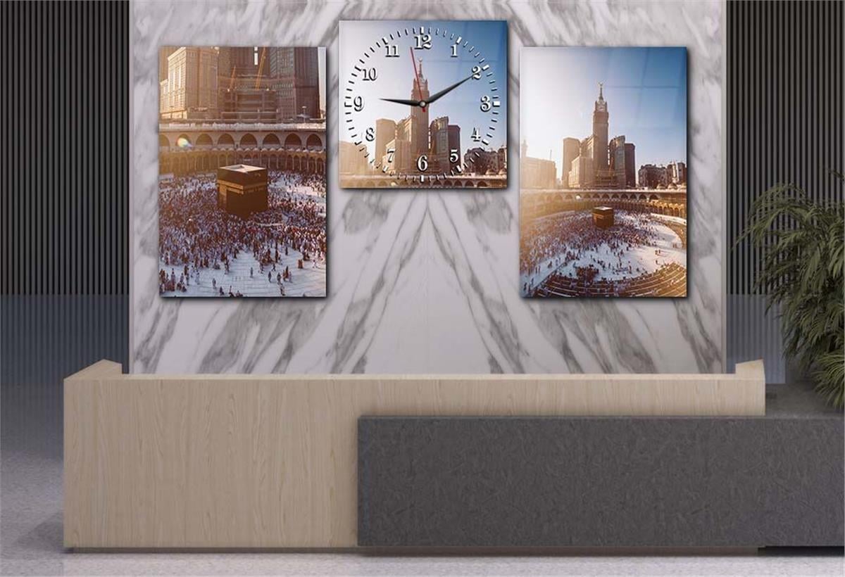 KAABA Tempered Glass Wall Art Set with Clock