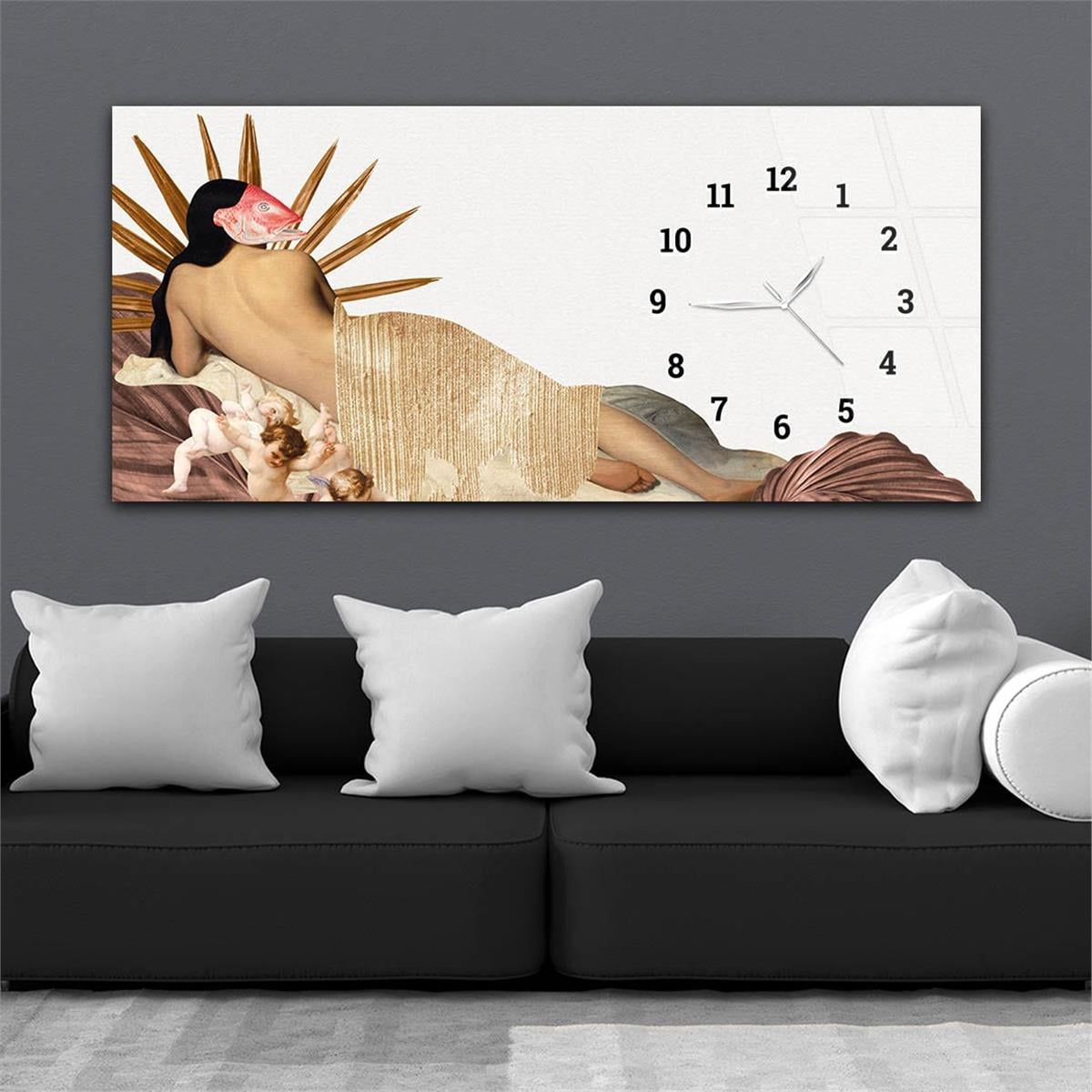 Yatay Saatli Yandan Sanat ve Doğa Temalı Cam Tablo 163