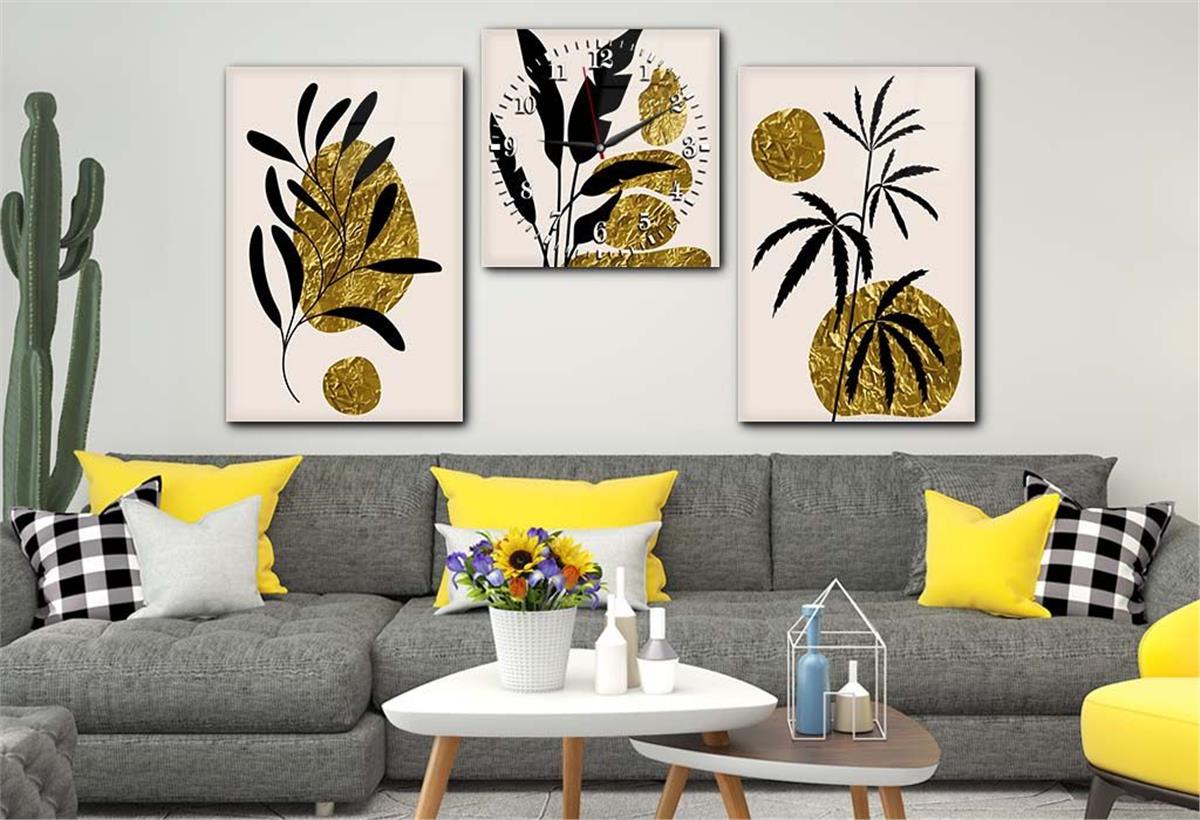 Tempered Glasss Wall Arts Art-Themed Set with Clock